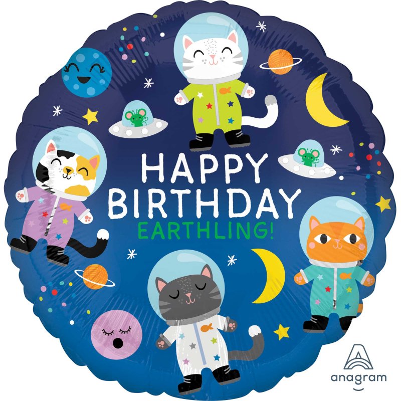 45cm Standard HX Happy Birthday Space Cats S40 : Amscan Asia Pacific